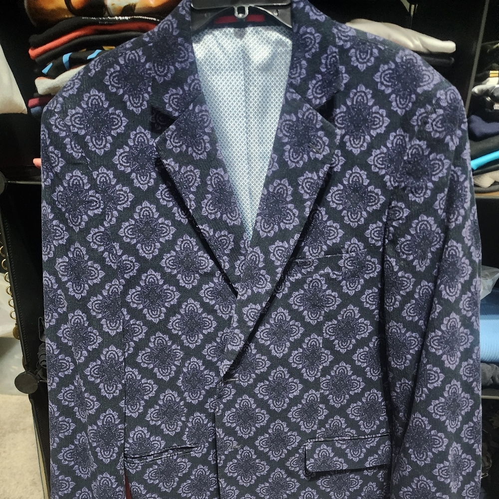 Alan Flusser Black and Purple Patterned Blazer